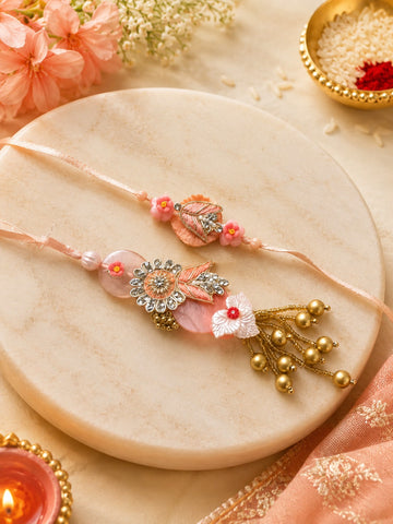 Peach Floral Bhai-Bhabhi Rakhi