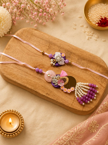 Pink & Purple Floral Bhai-Bhabhi Rakhi