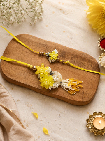 Yellow Floral Bhai-Bhabhi Rakhi