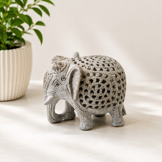 Hand-Craved Jali Work Elephant Set of 3