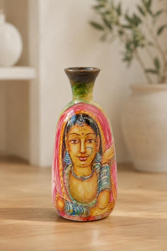 Rajasthan Faces Painting - 8 inch - Men / Women Faces - 8 inch (Painting on Brown Base)