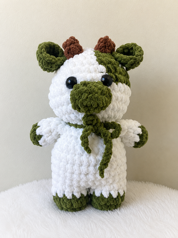 Crochet Toys - White and Green Cow